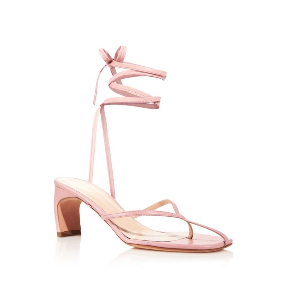 ELLEME Womens Pink Ficelle Square Toe Block Heel Leather Thong Sandals 38.5 - Picture 2 of 2